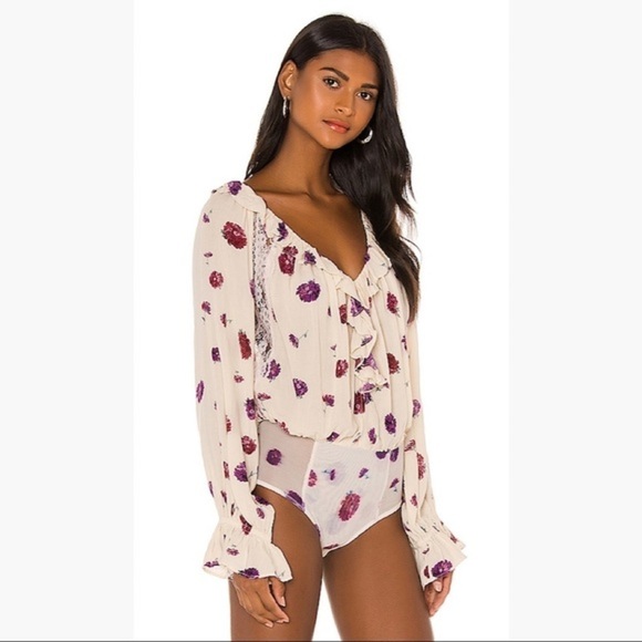NWOT Free People Poppy Printed Bodysuit - Picture 2 of 13
